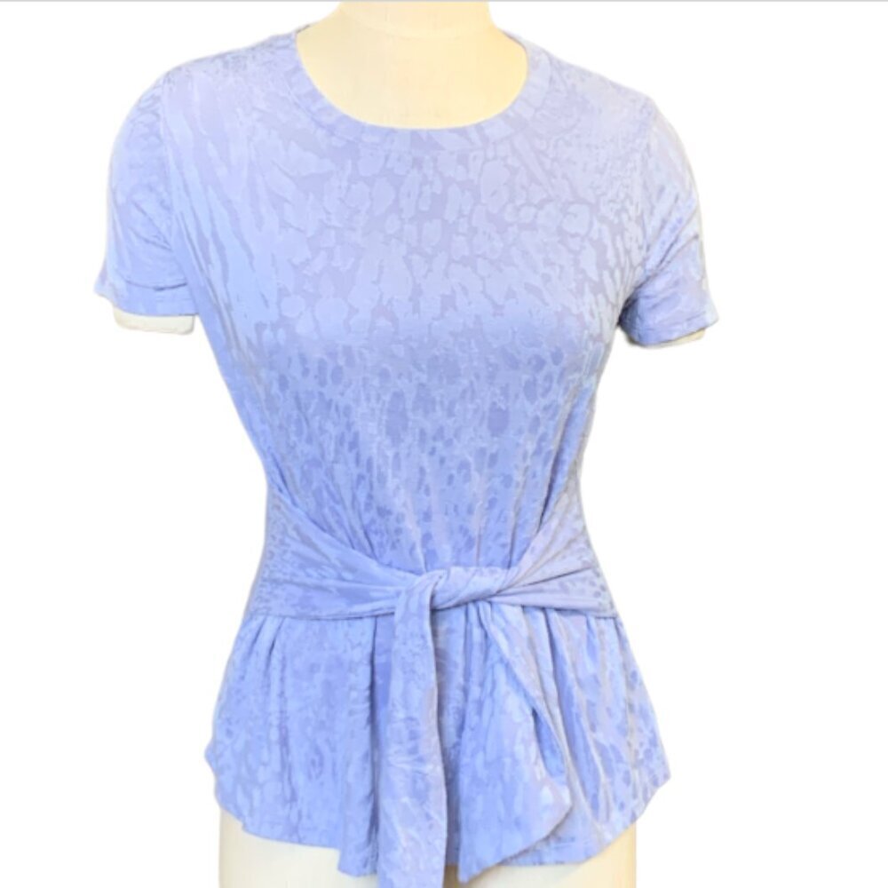 Simply Vera Wang Tee Top Sash-Tie Waist Solid-Leopard Pattern Sz S Purple #61F